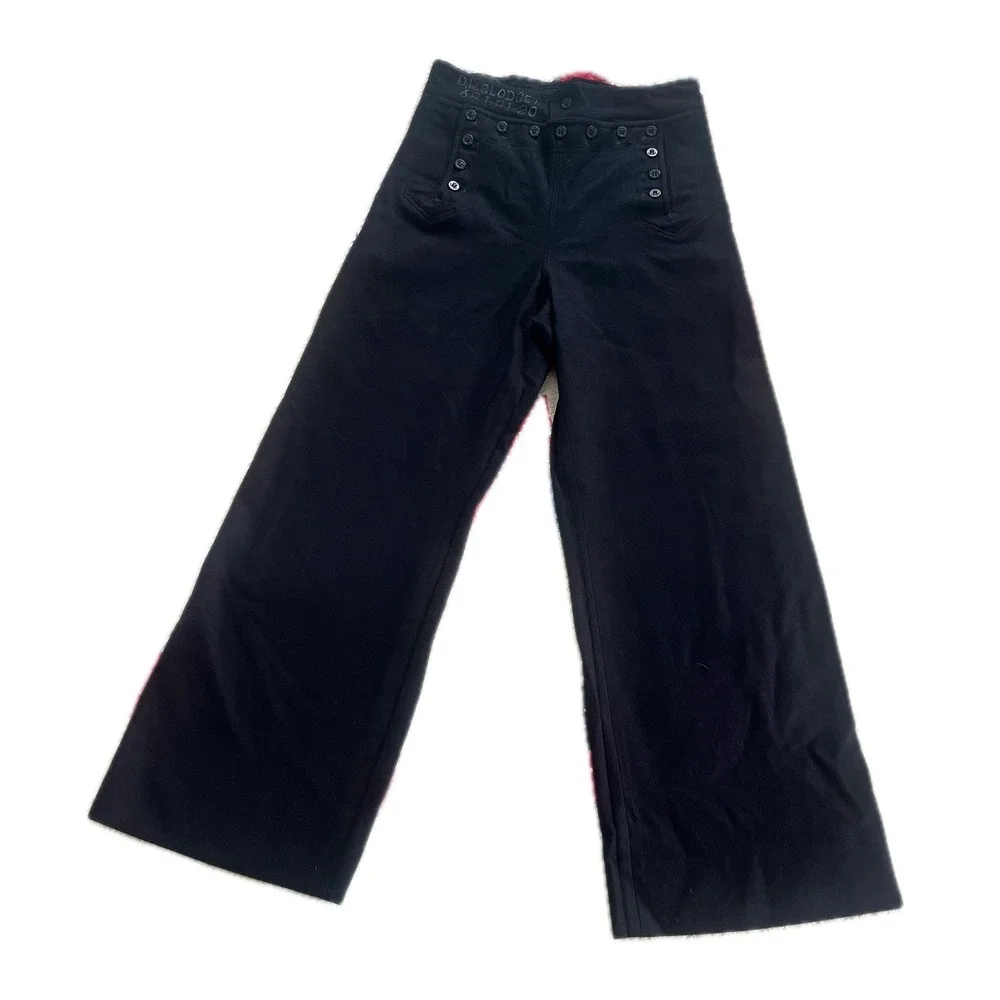 Vintage US Navy 13 Button Wool Bell Bottom Trousers Navy Blue Men 32R Military